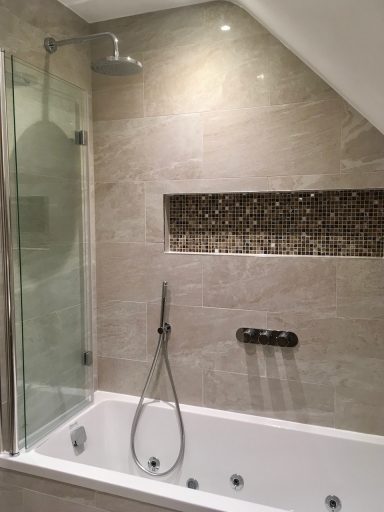 Bath Shower in Croydon Bathroom interior featuring a shower, bath installation in Croydon by Tom's Services
